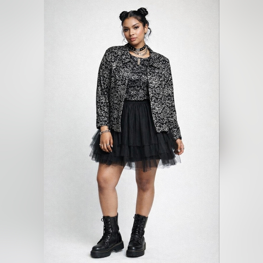 Rena Rowan Vintage Black and Silver Floral Blazer And Blouse
